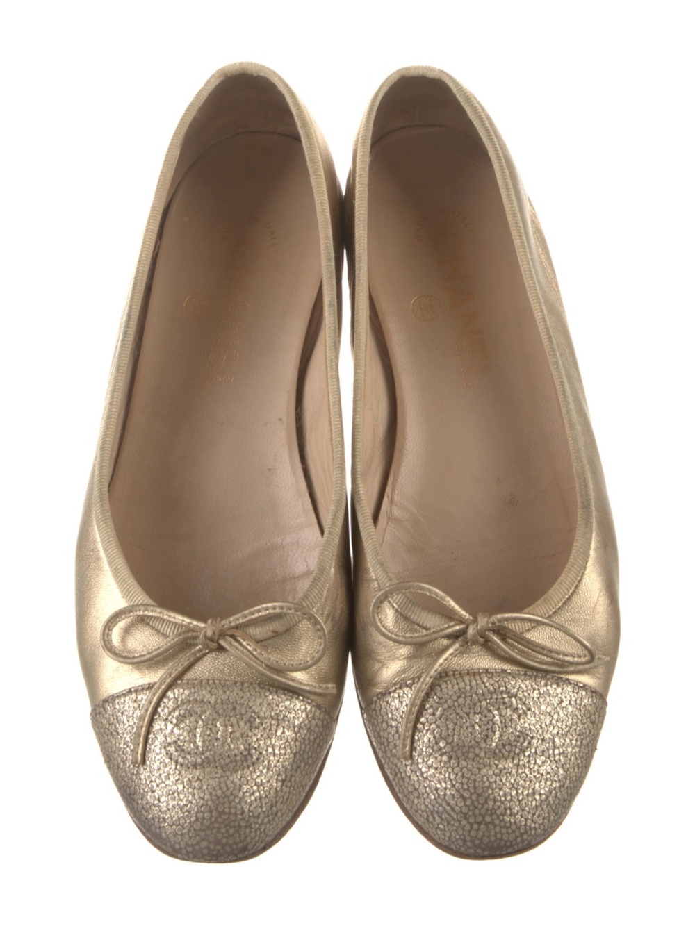 Gold Leather Chanel Ballet Ballerina Flats Size 36